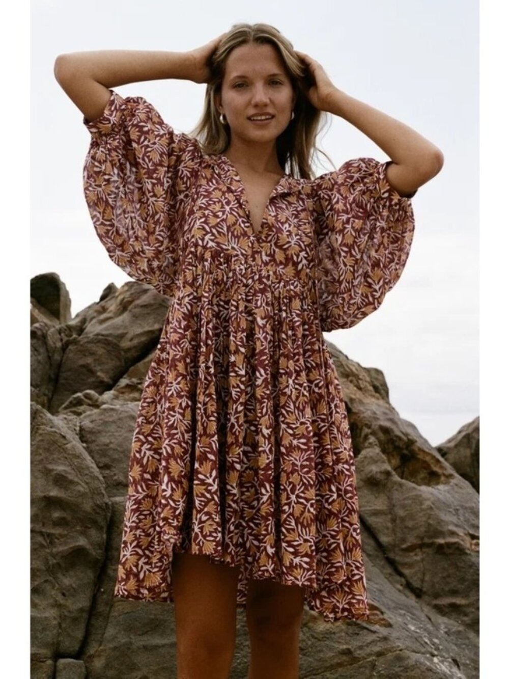 Daughters of India Kyra Mini Dress Small Boho Block Print
